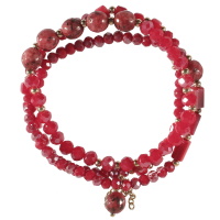 Lot de 3 bracelets élastiques composés de perles en acier doré, de perles de couleur rouge et de franges chaînes en acier doré.
