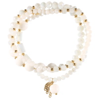 Lot de 3 bracelets élastiques composés de perles en acier doré, de perles de couleur blanche et de franges chaînes en acier doré.