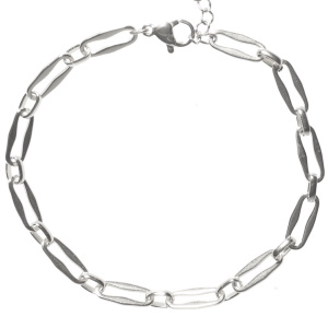 Bracelet composé d'une chaîne en acier argenté. Fermoir mousqueton avec 3 cm de rallonge.