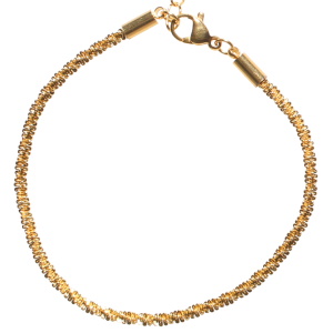 Bracelet composé d'une chaîne fil torsadé en acier doré. Fermoir mousqueton avec 3 cm de rallonge.