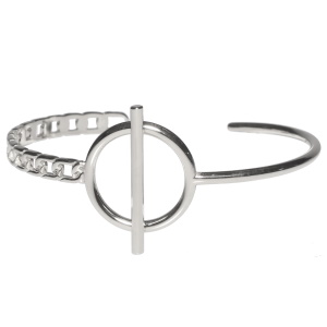Bracelet jonc ouvert en forme de chaîne et avec un cercle barré en acier argenté.