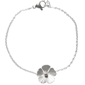 Bracelet composé d'une chaîne avec une fleur en acier argenté Fermoir mousqueton avec 3 cm.