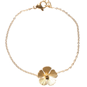 Bracelet composé d'une chaîne avec une fleur en acier doré Fermoir mousqueton avec 3 cm.