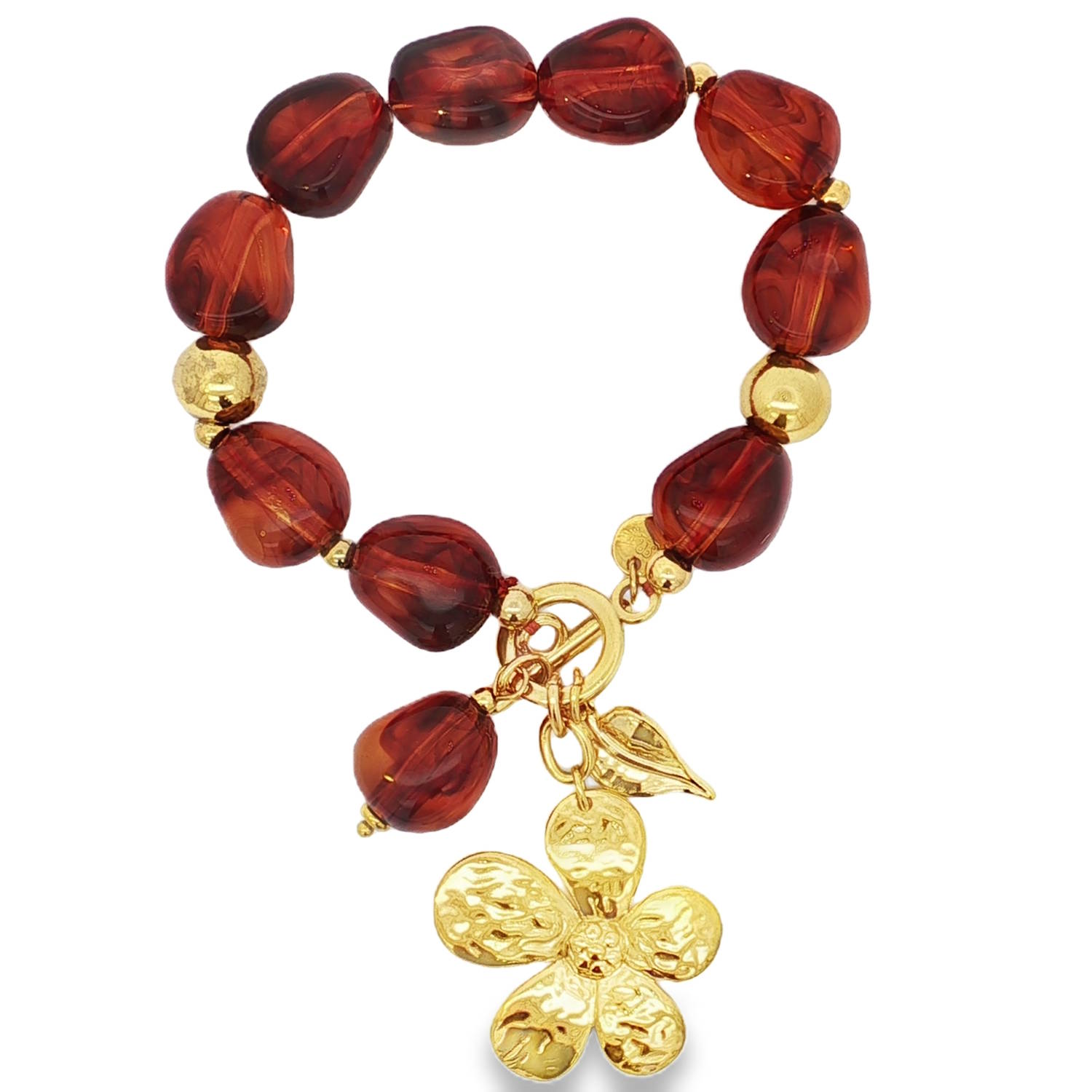 Sublime bracelet de perles ambres, un bijou chaleureux et élégant.<br/>Chaque perle cabochon, d'une teinte ambre riche, est soigneusement polie pour une brillance éclatante.<br/>Le fermoir en acier doré ajoute une touche de luxe discret à ce bracelet artisanal avec des pendants en forme de fleur et feuille. Feuille Perle Adolescent Adulte Automne Femme Fille Fleurs Hiver Nature Sublime bracelet de perles ambres, un bijou chaleureux et élégant.<br/>Chaque perle cabochon, d'une teinte ambre riche, est soigneusement polie pour une brillance éclatante.<br/>Le fermoir en acier doré ajoute une touche de luxe discret à ce bracelet artisanal avec des pendants en forme de fleur et feuille. Feuille Perle Adolescent Adulte Automne Femme Fille Fleurs Hiver Nature