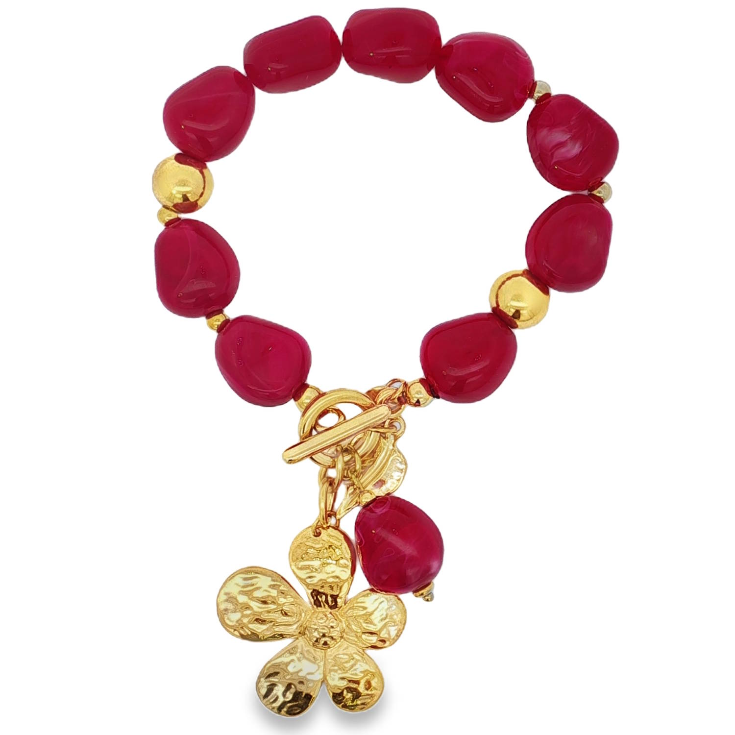 Sublime bracelet de perles roses, un bijou chaleureux et élégant.<br/>Chaque perle cabochon, d'une teinte rose riche, est soigneusement polie pour une brillance éclatante.<br/>Le fermoir en acier doré ajoute une touche de luxe discret à ce bracelet artisanal avec des pendants en forme de fleur et feuille. Feuille Perle Adolescent Adulte Automne Femme Fille Fleurs Hiver Nature Sublime bracelet de perles roses, un bijou chaleureux et élégant.<br/>Chaque perle cabochon, d'une teinte rose riche, est soigneusement polie pour une brillance éclatante.<br/>Le fermoir en acier doré ajoute une touche de luxe discret à ce bracelet artisanal avec des pendants en forme de fleur et feuille. Feuille Perle Adolescent Adulte Automne Femme Fille Fleurs Hiver Nature