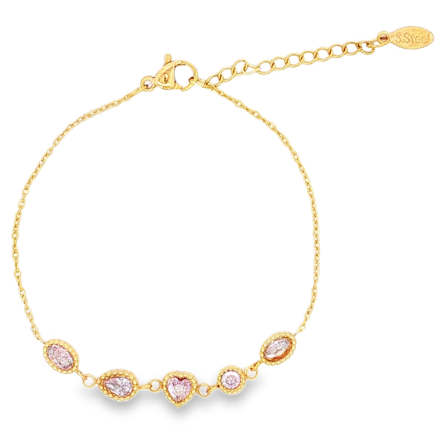 Apportez une touche d'élégance et de romantisme à votre poignet avec ce délicat bracelet en acier inoxydable doré. Alliant finesse et éclat, il se distingue par sa rangée de breloques géométriques minutieusement travaillées.<br/>Sa chaîne subtile met en valeur une suite de cinq charmes texturés, sertis de pierres d'un doux coloris rose pastel.<br/>Équipé d'un fermoir mousqueton sûr et d'une chaîne d'extension, il s'adapte facilement à toutes les tailles de poignet.<br/>Associez ce bracelet à son collier (<a href='https://www.mary-jane.fr/mws/popup.php?page=2&p=2&art=108158'>2D0856P</a>) pour une parure éblouissante.
Coeur Adolescent Adulte Amour Femme Fille Indémodable Apportez une touche d'élégance et de romantisme à votre poignet avec ce délicat bracelet en acier inoxydable doré. Alliant finesse et éclat, il se distingue par sa rangée de breloques géométriques minutieusement travaillées.<br/>Sa chaîne subtile met en valeur une suite de cinq charmes texturés, sertis de pierres d'un doux coloris rose pastel.<br/>Équipé d'un fermoir mousqueton sûr et d'une chaîne d'extension, il s'adapte facilement à toutes les tailles de poignet.<br/>Associez ce bracelet à son collier (<a href='https://www.mary-jane.fr/mws/popup.php?page=2&p=2&art=108158'>2D0856P</a>) pour une parure éblouissante.
Coeur Adolescent Adulte Amour Femme Fille Indémodable