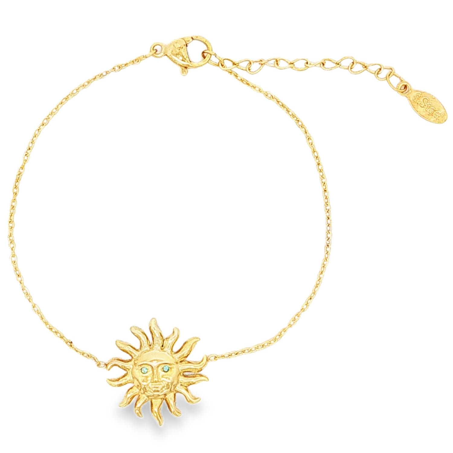 Ce magnifique bracelet en acier inoxydable arbore un design à la fois céleste et intemporel. Délicat et lumineux, il apporte une touche de chaleur et de mystère à votre poignet.<br/>Le bracelet est mis en valeur par un magnifique pendentif central en forme de soleil anthropomorphe (avec un visage). Ses rayons ondulés captent superbement la lumière.<br/>Les yeux du soleil sont incrustés de deux petits éclats de couleur bleu turquoise/vert d'eau, apportant une touche de couleur fine et captivante.<br/>Équipé d'une chaînette d'extension pour s'adapter parfaitement à toutes les morphologies de poignets. Soleil Adolescent Adulte Femme Fille Indémodable Nature Ce magnifique bracelet en acier inoxydable arbore un design à la fois céleste et intemporel. Délicat et lumineux, il apporte une touche de chaleur et de mystère à votre poignet.<br/>Le bracelet est mis en valeur par un magnifique pendentif central en forme de soleil anthropomorphe (avec un visage). Ses rayons ondulés captent superbement la lumière.<br/>Les yeux du soleil sont incrustés de deux petits éclats de couleur bleu turquoise/vert d'eau, apportant une touche de couleur fine et captivante.<br/>Équipé d'une chaînette d'extension pour s'adapter parfaitement à toutes les morphologies de poignets. Soleil Adolescent Adulte Femme Fille Indémodable Nature