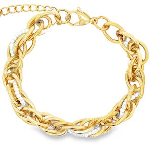 Rehaussez votre style avec ce bracelet chaîne en acier doré, orné de perles délicates. Les perles, soigneusement sélectionnées, offrent un contraste subtil et élégant avec l'éclat chaleureux du doré. Ce bijou raffiné est idéal pour ajouter une touche de sophistication à votre quotidien ou pour compléter une tenue de soirée.