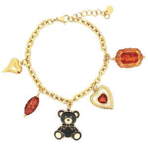 Ce charmant bracelet en acier doré est un accessoire pétillant et tendance. Il arbore une chaîne élégante et des breloques originales, ajoutant une touche ludique à votre style. Les détails soignés et la brillance du doré en font un bijou attrayant pour toutes les occasions.