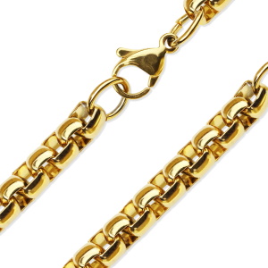 Collier chaîne maille vénitienne ronde en acier doré.