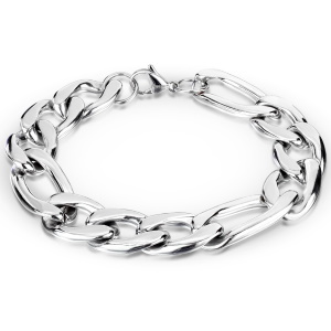 Bracelet chaîne en acier argenté avec fermoir mousqueton.