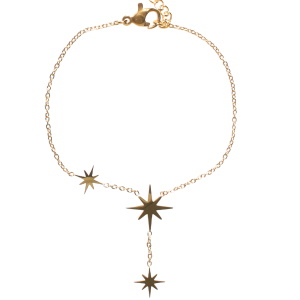 Bracelet composé d'une chaîne avec étoiles en acier doré. Fermoir mousqueton avec 3 cm de rallonge.