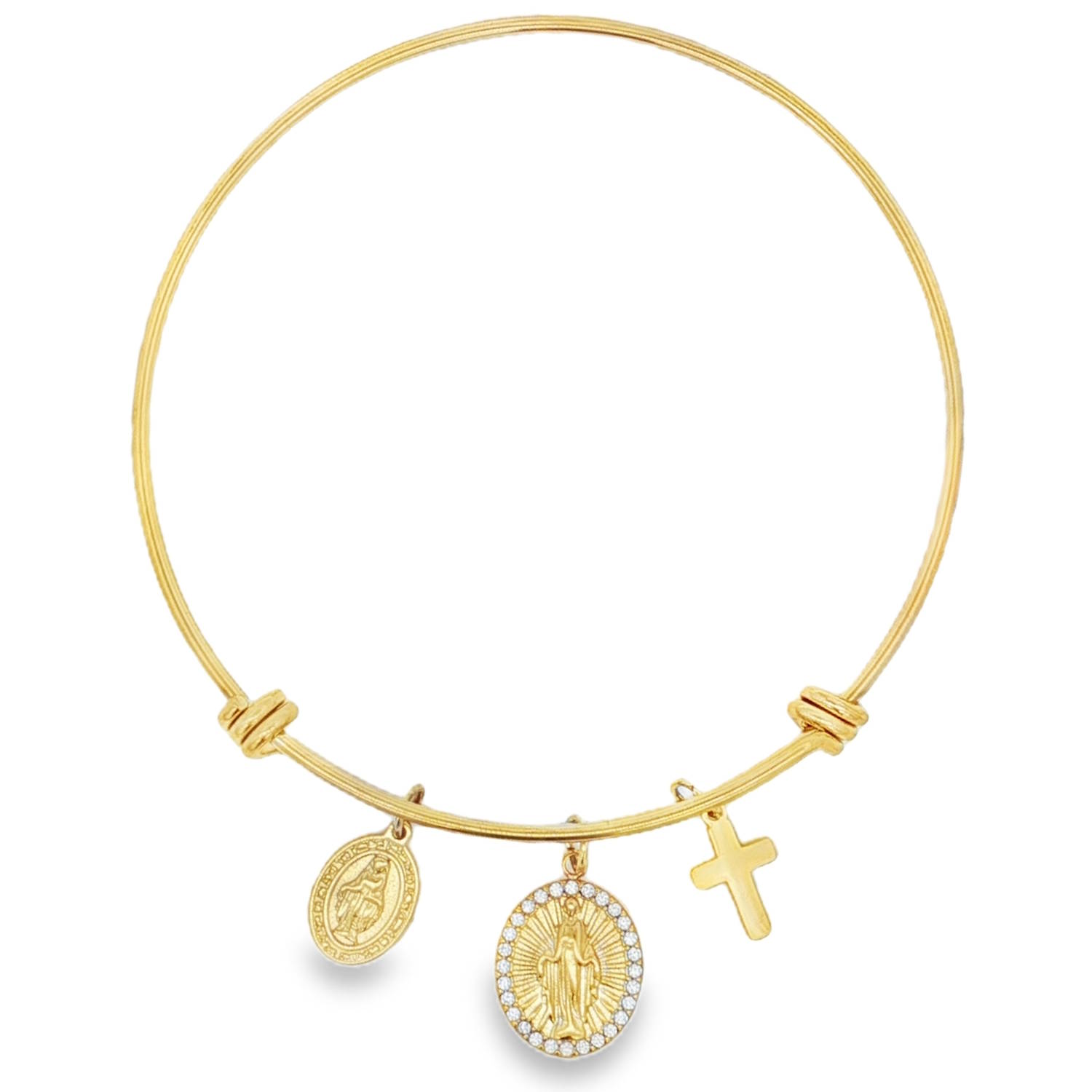 Ce charmant bracelet jonc en acier doré est orné de symboles spirituels significatifs.<br/>Fabriqué avec de l'acier doré éclatant, il présente un cristal incolore taille brillant, ajoutant une touche de luxe et de lumière.<br/>Les détails finement travaillés et les finitions impeccables rehaussent l'attrait général de ce bijou porteur de sens. Croix Jonc Adolescent Adulte Femme Fille Indémodable Personnage Religion Symboles Ce charmant bracelet jonc en acier doré est orné de symboles spirituels significatifs.<br/>Fabriqué avec de l'acier doré éclatant, il présente un cristal incolore taille brillant, ajoutant une touche de luxe et de lumière.<br/>Les détails finement travaillés et les finitions impeccables rehaussent l'attrait général de ce bijou porteur de sens. Croix Jonc Adolescent Adulte Femme Fille Indémodable Personnage Religion Symboles