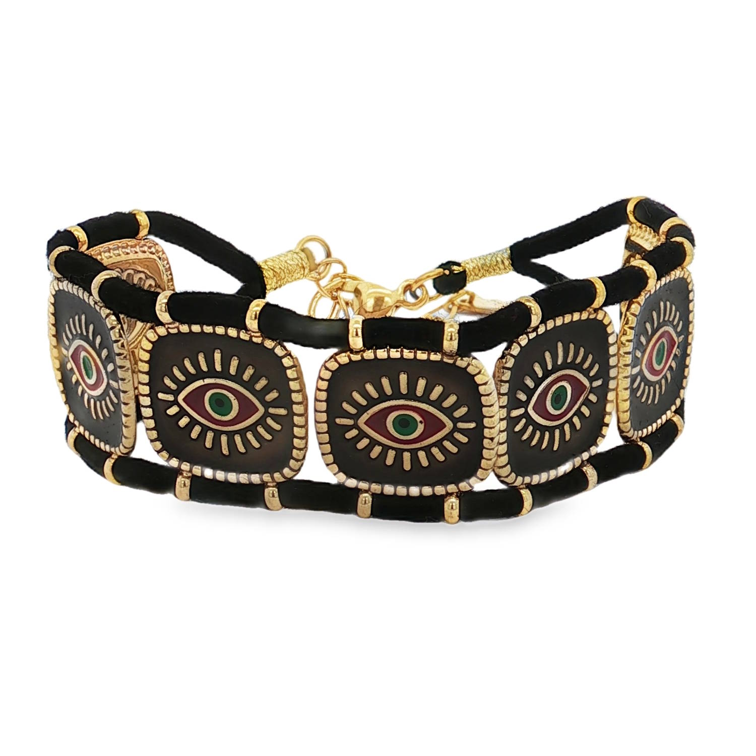 Ce bracelet chaîne unique marie l'artisanat traditionnel et une esthétique moderne.<br/>Des motifs distinctifs, évoquant des yeux protecteurs, ornent chaque segment, rehaussés par une finition dorée chaleureuse.<br/>Le bracelet est conçu avec un souci du détail, utilisant des matériaux non métalliques de haute qualité pour un confort optimal et une durabilité accrue.<br/>Un accessoire original pour ajouter une touche de mystère à votre style.<br/>Fermoir mousqueton avec 3 cm de rallonge. Carré Cordon Oeil Oeil de Turquie Adolescent Adulte Automne Femme Fille Hiver Symboles Ce bracelet chaîne unique marie l'artisanat traditionnel et une esthétique moderne.<br/>Des motifs distinctifs, évoquant des yeux protecteurs, ornent chaque segment, rehaussés par une finition dorée chaleureuse.<br/>Le bracelet est conçu avec un souci du détail, utilisant des matériaux non métalliques de haute qualité pour un confort optimal et une durabilité accrue.<br/>Un accessoire original pour ajouter une touche de mystère à votre style.<br/>Fermoir mousqueton avec 3 cm de rallonge. Carré Cordon Oeil Oeil de Turquie Adolescent Adulte Automne Femme Fille Hiver Symboles