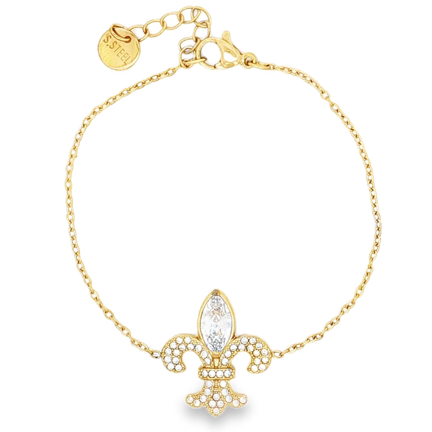 Ce superbe bracelet allie l'élégance intemporelle de la royauté à la modernité de l'acier chirurgical. Pièce maîtresse de toute collection de bijoux, il se distingue par son motif central raffiné et sa brillance éclatante.<br/>Le bracelet met en avant une magnifique fleur de lys, symbole historique de noblesse et de pureté. Le motif est finement travaillé avec une attention particulière portée aux détails des courbes.<br/>Le pendentif central est entièrement pavé de petits cristaux blancs scintillants. Le pétale supérieur est orné d'une pierre plus imposante de forme marquise, créant un point focal lumineux et sophistiqué.<br/>Fermoir mousqueton sécurisé avec chaînette de réglage pour s'adapter à tous les poignets. Croix Strass Adolescent Adulte Femme Fille Indémodable Religion Symboles Ce superbe bracelet allie l'élégance intemporelle de la royauté à la modernité de l'acier chirurgical. Pièce maîtresse de toute collection de bijoux, il se distingue par son motif central raffiné et sa brillance éclatante.<br/>Le bracelet met en avant une magnifique fleur de lys, symbole historique de noblesse et de pureté. Le motif est finement travaillé avec une attention particulière portée aux détails des courbes.<br/>Le pendentif central est entièrement pavé de petits cristaux blancs scintillants. Le pétale supérieur est orné d'une pierre plus imposante de forme marquise, créant un point focal lumineux et sophistiqué.<br/>Fermoir mousqueton sécurisé avec chaînette de réglage pour s'adapter à tous les poignets. Croix Strass Adolescent Adulte Femme Fille Indémodable Religion Symboles