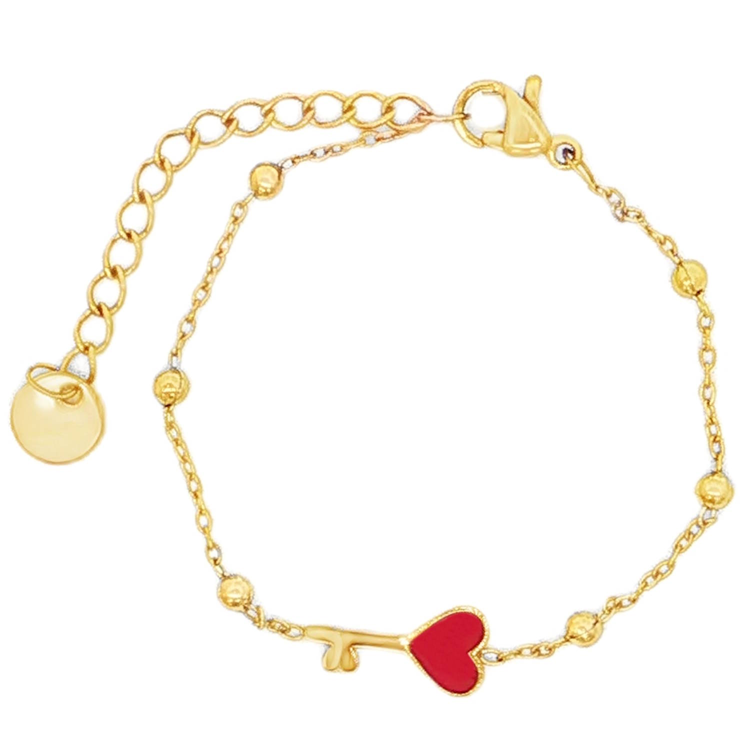 Craquez pour ce ravissant bracelet alliant finesse et fantaisie, conçu spécialement pour illuminer le poignet des plus jeunes. Ce bijou délicat est un cadeau idéal pour célébrer un moment spécial ou simplement pour faire plaisir.<br/>Le point central de ce bijou est son charmant pendentif en forme de clé, dont la tête est un cœur émaillé d'un rouge vif et passionné. Le contraste entre le doré éclatant de l'acier et le rouge brillant apporte une touche de gaieté et de modernité.<br/>Grâce à sa chaînette d'extension à larges maillons, il s'adapte parfaitement à la croissance de l'enfant pour un maintien confortable. Clé Coeur Adolescent Amour Enfant Fille Indémodable Craquez pour ce ravissant bracelet alliant finesse et fantaisie, conçu spécialement pour illuminer le poignet des plus jeunes. Ce bijou délicat est un cadeau idéal pour célébrer un moment spécial ou simplement pour faire plaisir.<br/>Le point central de ce bijou est son charmant pendentif en forme de clé, dont la tête est un cœur émaillé d'un rouge vif et passionné. Le contraste entre le doré éclatant de l'acier et le rouge brillant apporte une touche de gaieté et de modernité.<br/>Grâce à sa chaînette d'extension à larges maillons, il s'adapte parfaitement à la croissance de l'enfant pour un maintien confortable. Clé Coeur Adolescent Amour Enfant Fille Indémodable