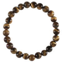 Bracelet boules élastique de perles en pierre naturelle de couleur marron.