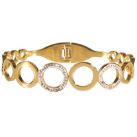 Bracelet jonc composé de cercles en acier doré pavé en partie de strass.