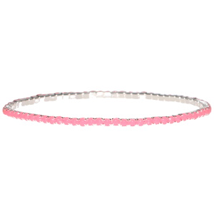 Bracelet fantaisie élastique en métal argenté avec strass de couleur rose serti griffes.