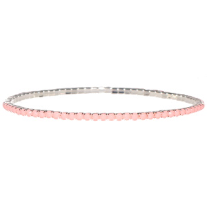 Bracelet fantaisie élastique en métal argenté avec strass de couleur rose serti griffes.