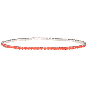 Bracelet fantaisie élastique en métal argenté avec strass de couleur rouge serti griffes.