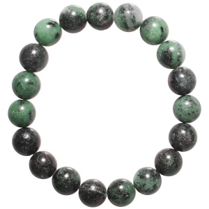 Bracelet boules fantaisie élastique composé de perles en véritable pierre d'epidote.