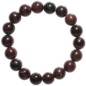 Bracelet boules fantaisie élastique composé de perles en véritable pierre de grenat rouge.