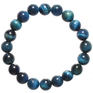 Bracelet boules fantaisie élastique composé de perles en véritable pierre d'œil de tigre bleu.