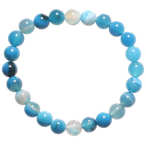 Bracelet boules fantaisie élastique composé de perles en véritable pierre d'agate bleue claire.