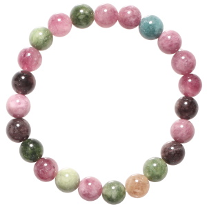 Bracelet boules fantaisie élastique composé de perles en véritable pierre cristal multicolore.