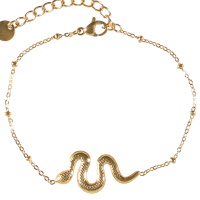 Bracelet composé d'une chaîne et d'un serpent en acier doré. Fermoir mousqueton avec 3 cm de rallonge.