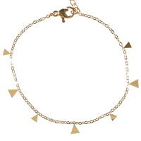 Bracelet composé d'une chaîne et de pampilles en forme de triangle en acier doré. Fermoir mousqueton avec 3 cm de rallonge.