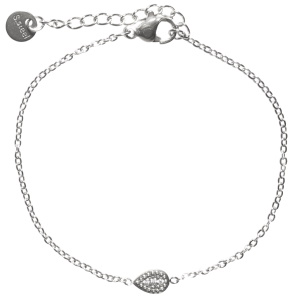 Bracelet composé d'une chaîne en acier argenté et d'une goutte sertie de trois cristaux. Fermoir mousqueton avec 3 cm de rallonge.