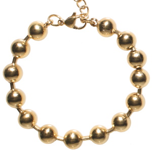 Bracelet composé d'une chaîne boules en acier doré. Fermoir mousqueton avec 2 cm de rallonge.