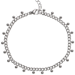 Bracelet composé d'une chaîne avec pampilles boules en acier argenté. Fermoir mousqueton avec 3 cm de rallonge.