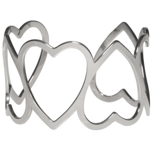 Bracelet manchette composé de cœurs en acier argenté.