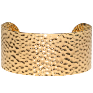 Bracelet manchette martelé en acier doré.