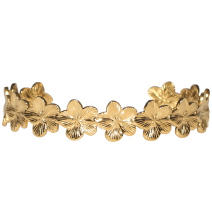Bracelet jonc composé de fleurs en acier doré.