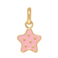 Pendentif pour enfant au motif d'étoile à pois en plaqué or jaune 18 carats et en émail de couleur rose.