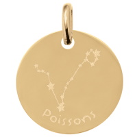 Pendentif avec motif de la constellation du signe du zodiaque Poisson en plaqué or jaune 18 carats.