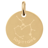 Pendentif avec motif de la constellation du signe du zodiaque Sagittaire en plaqué or jaune 18 carats.