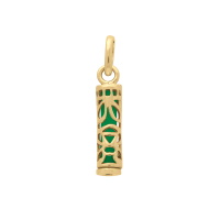 Pendentif Tiki polynésien de la sagesse en plaqué or jaune 18 carats avec un tube de jade.