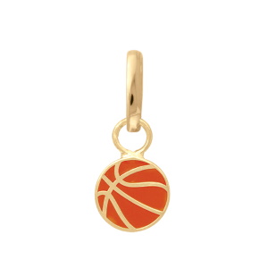 Pendentif ballon de basket ball en plaqué or jaune 18 carats pavé d'émail de couleur orange.