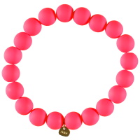 Bracelet élastique composé d'un fil de nylon et de perles de couleur rose fluo.