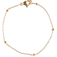 Bracelet composé d'une chaîne avec boules en acier doré. Fermoir mousqueton avec 3 cm de rallonge.