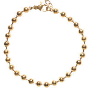Bracelet composé d'une chaîne boules en acier doré. Fermoir mousqueton avec 3 cm de rallonge.