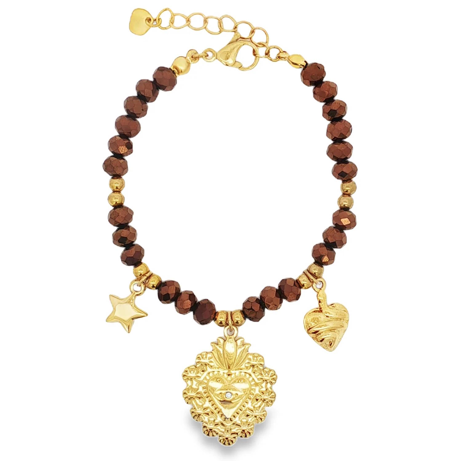 Ce bracelet charmant en acier doré présente un design éclatant.<br/>Les détails dorés, associés aux perles et ornements distinctifs, offrent une élégance intemporelle.<br/> Idéal pour ajouter une touche de sophistication à votre style quotidien.<br/>Fermoir mousqueton avec 3 cm de rallonge. Coeur Etoile Perle Adolescent Adulte Amour Femme Fille Indémodable Nature Ce bracelet charmant en acier doré présente un design éclatant.<br/>Les détails dorés, associés aux perles et ornements distinctifs, offrent une élégance intemporelle.<br/> Idéal pour ajouter une touche de sophistication à votre style quotidien.<br/>Fermoir mousqueton avec 3 cm de rallonge. Coeur Etoile Perle Adolescent Adulte Amour Femme Fille Indémodable Nature