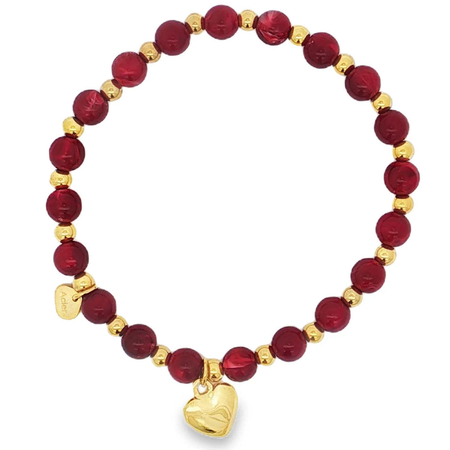 Bracelet élastique de perles captivant, rehaussé d'acier doré éclatant.<br/>Chaque perle rouge, taillée en cabochon arrondi, possède un éclat translucide.<br/>La clarté VS des perles est mise en valeur par un poli et une symétrie impeccables.<br/>Un bijou vibrant d'élégance, où l'éclat de l'acier doré sublime la profondeur du rouge. Coeur Elastique Perle Adolescent Adulte Amour Automne Femme Fille Hiver Bracelet élastique de perles captivant, rehaussé d'acier doré éclatant.<br/>Chaque perle rouge, taillée en cabochon arrondi, possède un éclat translucide.<br/>La clarté VS des perles est mise en valeur par un poli et une symétrie impeccables.<br/>Un bijou vibrant d'élégance, où l'éclat de l'acier doré sublime la profondeur du rouge. Coeur Elastique Perle Adolescent Adulte Amour Automne Femme Fille Hiver