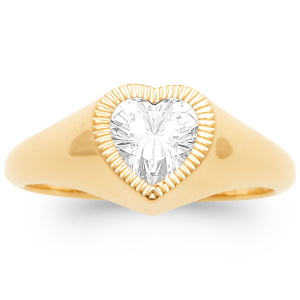 Magnifique bague en plaqué or jaune 18 carats sertie d'un oxyde de zirconium en forme de cœur.