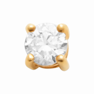 Piercing en plaqué or jaune 18 carats serti 4 griffes d'un oxyde de zirconium blanc et une tige en titane. Vendu à l'unité.